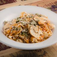 Pasta de champiñones y semillas. at Bizcotela, Café Restaurante in Bogota