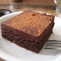 Double Trouble.  This brownie with chocolate ganache is to die for. It's probably the best vegan brownie in Montreal. It tastes a bit like fudge. at Panthere Verte - Mile End in Montreal