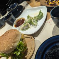 Veggie mushroom burger and raviolis at WángYǔYān Sù Fāng 王语嫣素坊 in Dali