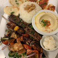 Plant based Kafta and Kabob Platter with hummus, rice and Fattoush at Ember Lounge in Calgary