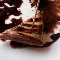 Banana samosa (chocolate sauce may contain milk, to be check however it was taste of dark chocolate)  at Ginger Home in Koh Chang