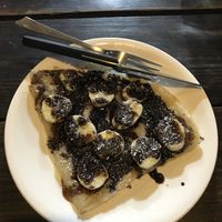 Vegan crepe with Banane, coconut and chocolate   at Little Windows in Pokhara