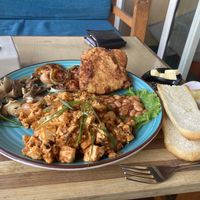 Breakfast set with scrambled tofu   at Little Windows in Pokhara