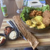 Aubergine falafel Buddha bowl   at Little Windows in Pokhara