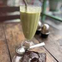 Green smoothie and vegan brownie  at Little Windows in Pokhara