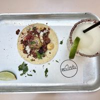 Cheeseburger taco and margarita   at Club Mexicana - Seven Dials in London