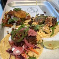 three different tacos  at Club Mexicana - Seven Dials in London