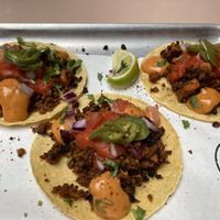 Trio of “chorizo” and sweet potato tacos.  at Club Mexicana - Seven Dials in London