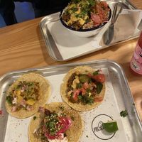 3x different flavoured tacos and cheeze burger naked burrito  at Club Mexicana - Seven Dials in London