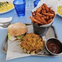 SPICED VEGETABLE PAKORA BURGER in RUSTIC SOURDOUGH at One80 in Mgarr