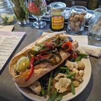 Vegan meatball hoagie with roasted veggies at Boxcar in Atlanta