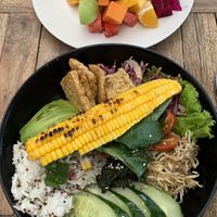 Buddhas delight & fruit salad  at Penida Colada Beach Bar in Penida Island