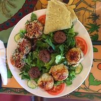 Mediterranean Plate- housemade hummus, falafel, and tabouli. at Annapurna's World Vegetarian Cafe - 4th St in Albuquerque