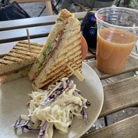 Ham and cheese toastie, iced chai at Café Vegetal in Mexico City