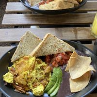 Tofu scramble with vegan ham  at Café Vegetal in Mexico City