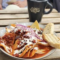 Chilaquiles and Cafe de Olla  at Café Vegetal in Mexico City