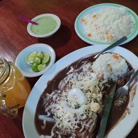 Enfrijoladas gratinadas y arroz. No sabía que ya viene con arroz at Gold Taco in Mexico City