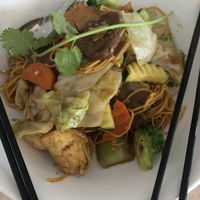 Yellow noodle stir fry veggies  at Eden in Dana Point