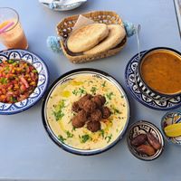 Falafel bowl and soup at Hamsa in Chefchaouen