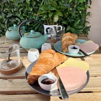 Vegan croissants with jam, vg. ham and vg. cheese  at Sugar Rabbit Kaffé in Albufeira