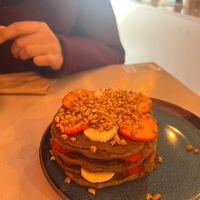 Vegan Pancakes with "Nutella", banana, strawberries and peanuts at Sugar Rabbit Kaffé in Albufeira