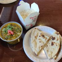 Shaag aloo, roti, basmati rice at Aamar in Atlanta