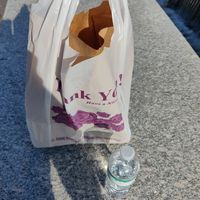 Takeout bag + free water bottle at Aamar in Atlanta