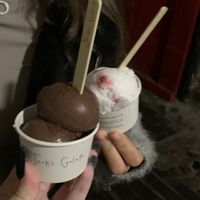  Vegan dark chocolate & vegan coconut & raspberry gelato  at Jack's Gelato in Cambridge