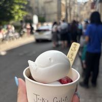 Elderflower sorbet, dark chocolate and sea salt, raspberry ripple   at Jack's Gelato in Cambridge