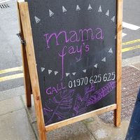 Sign board at Mama Fay's in Aberystwyth