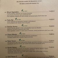 Menu vegetarian/vegan  at Ganesha in Nuremberg