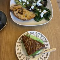 Avo pesto feta and mushrooms, banana and cinnamon cake   at Glass Onion in Liverpool