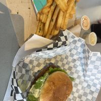 Chick’n sandwich and fries   at PLNT Burger in Silver Spring