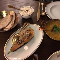 Miso aubergine and dal w rice and bread at JNcQUOI Asia in Lisbon
