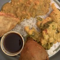 Vegetable Korma, Dal, Vegetable & Coconut Samosas at New Paltz Indian Restaurant in New Paltz