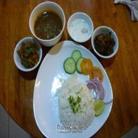 Chayo Indian Set Meal ~ Clockwise from left: diced spicy pumpkin, masala curry, yoghurt (thairu) and 'mutton' varuval (not included in the set)  at Chayo Cafe in Petaling Jaya