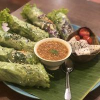 Vegan summer rolls with peanut sauce  at Mr Green in Chiang Mai