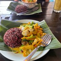 Stir fry curry, Tom yum with coconut milk (they have an option without coconut milk too), passion fruit smoothie  at Mr Green in Chiang Mai