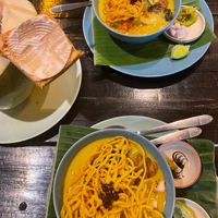Khao soi, coconut smoothie   at Mr Green in Chiang Mai