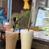 Iced coffee (soymilk) and pineapple smoothie  at Mr Green in Chiang Mai