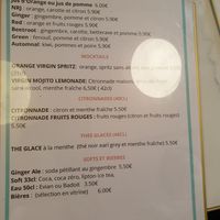 Cold drinks menu at La Popote d'Ondine in Nice