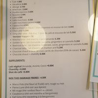 Hot drinks menu at La Popote d'Ondine in Nice
