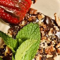 Carmel pecan brownie! Heavenly!   at Peña Pachamama in San Francisco