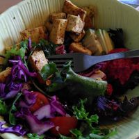 Buddha bowl with tofu, beetroot hummus and lots more. at Figo de Pita in Olhao