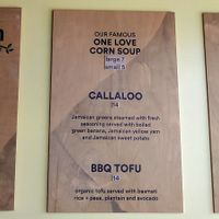 the menu at One Love Vegetarian in Toronto