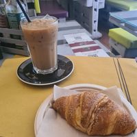 Iced coffee with soy milk and vegan croissant  at Cuore Fresco in Catania