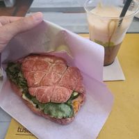 Vegan panini Cipolla and vegan caramel frappuccino  at Cuore Fresco in Catania