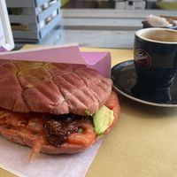 Macchiato Soya and a Vegan Guacamole Panini   at Cuore Fresco in Catania