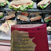 The vegan menu and ready made sandwiches in the counter at Cuore Fresco in Catania