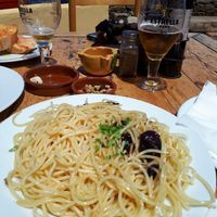 Spaghetti with garlic, olives and olive oil at Far de cap de Creus in Cadaques